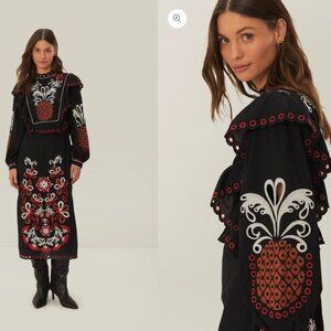 FARM RIO Cashew Mandala Richilieu Embroidered Maxi Dress Black XS NWT Ltd Ed